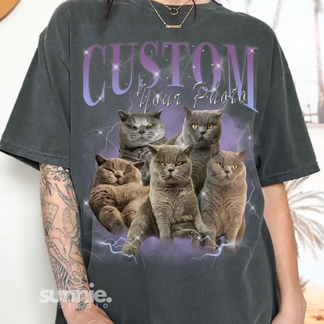CUSTOM Vintage Bootleg Pet Shirt Photo + Name Custom Cat Dog Portrait Personalised Shirt Custom Cat Shirt 90's Tee New Cat Mama Mothers Day