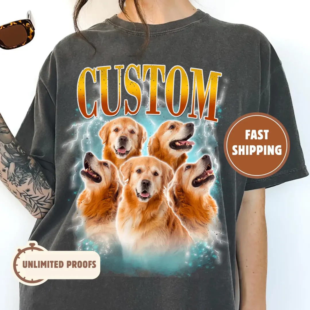 Custom Comfort Colors Vintage Bootleg Pet Shirt Pet Photo + Name Custom Dog Portrait Personalized Shirt Custom T Shirts Cat Shirt 90's Tee