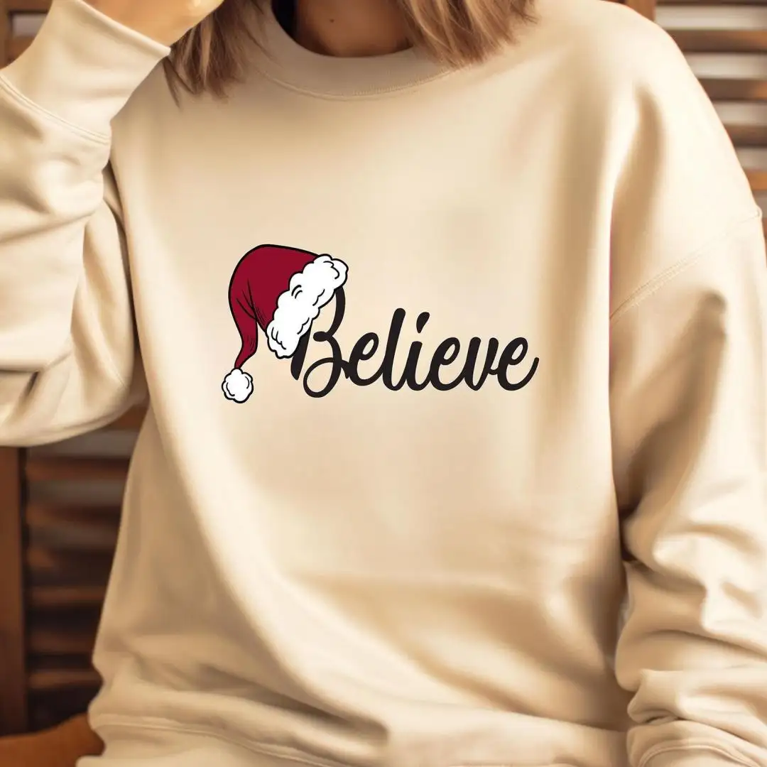 Christian Christmas Believe Shirt with Santa Hat