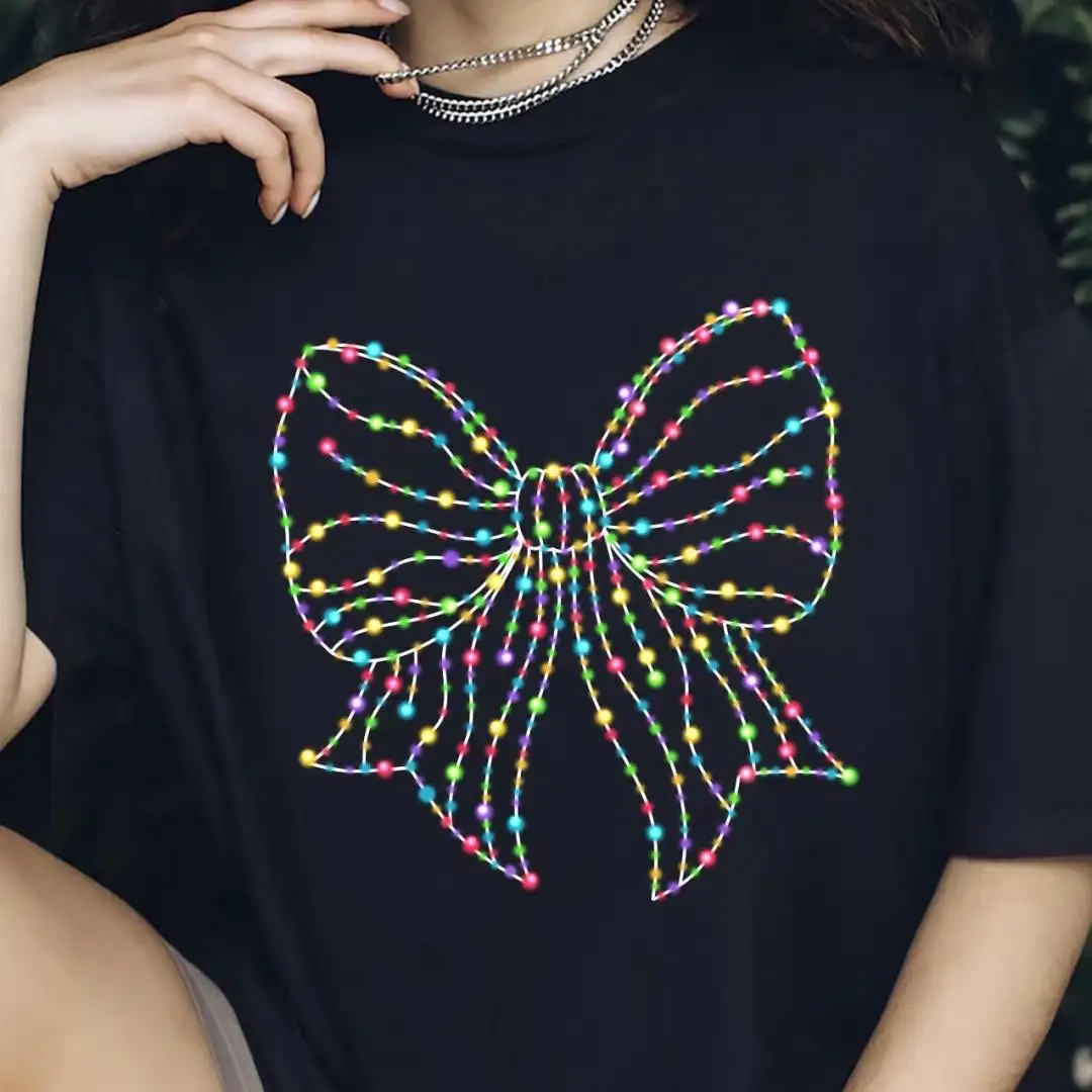 Christmas Light Coquette Bow Shirt for Women