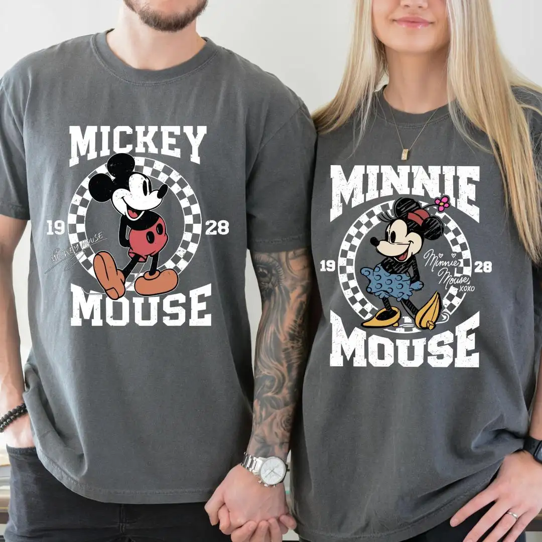 Disney Couples Checkered Mickey Minnie Shirt