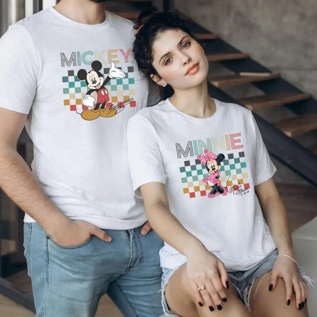 Disney Couple Shirt Watercolor Checkered Mickey Minnie