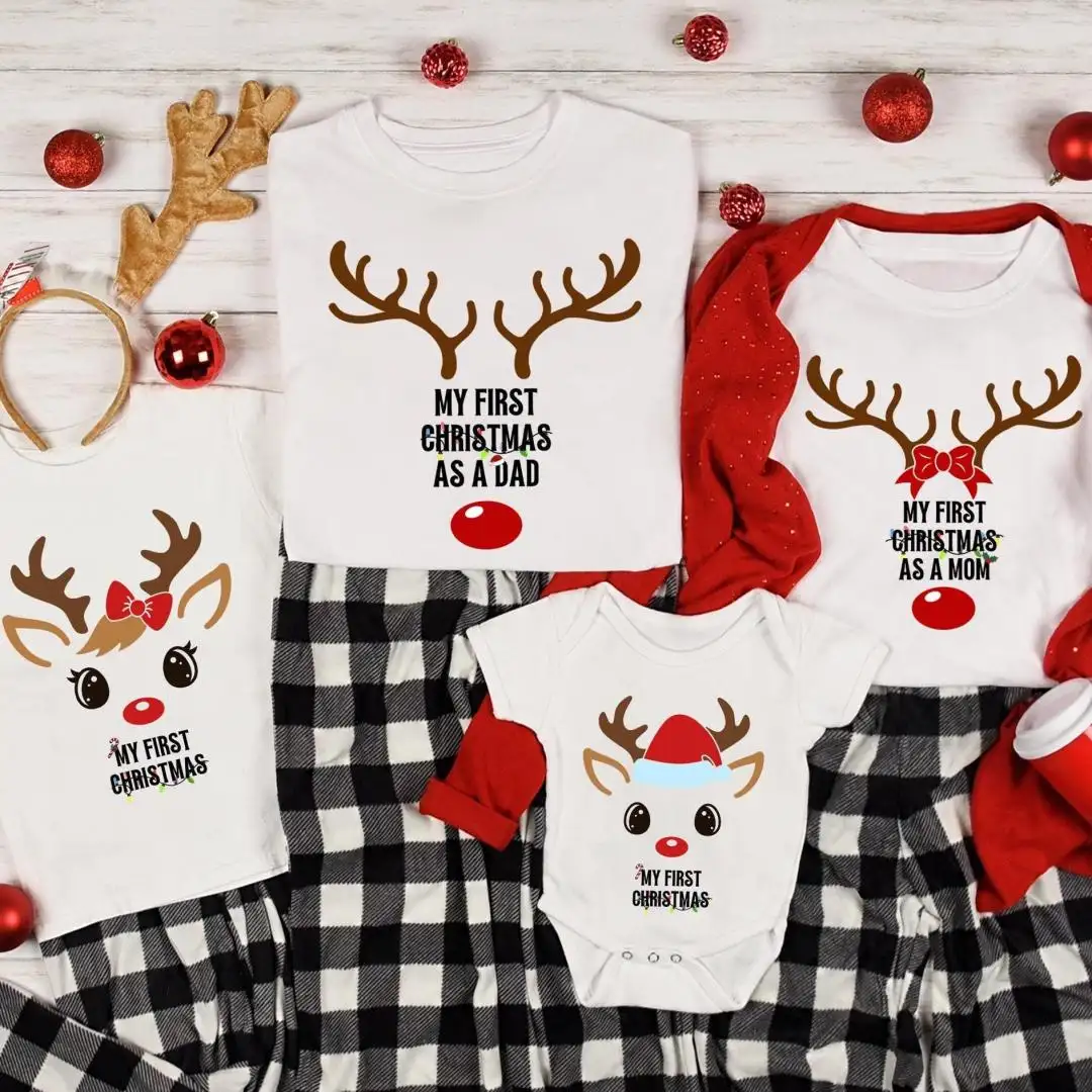 Personalized First Christmas Reindeer Family Shirt