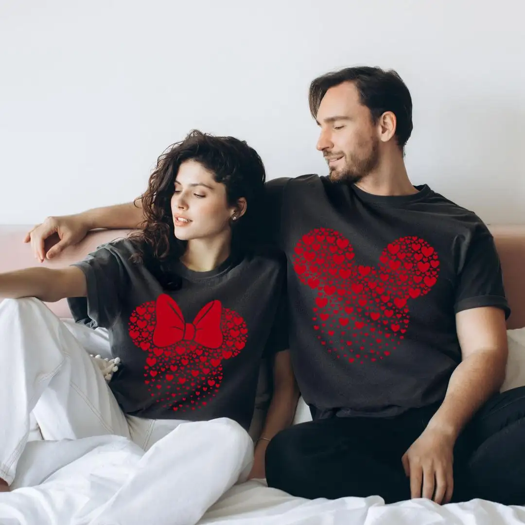 Disney Couple Shirt with Mickey and Minnie Hearts