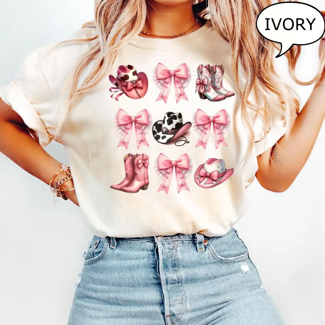 Comfort Colors Coquette Pink Bow Western Shirt