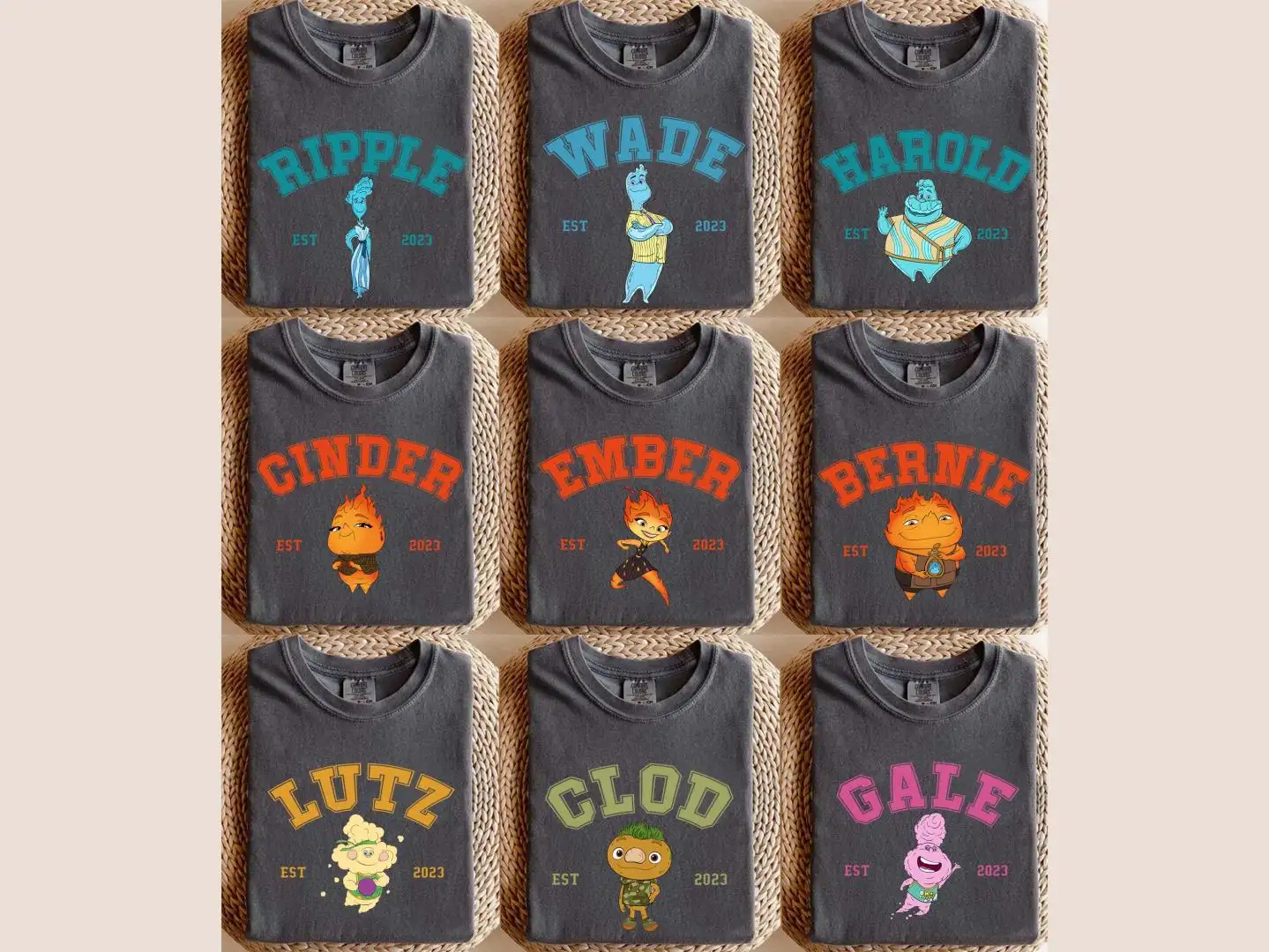 Retro Disney Elemental Characters Shirt for Family