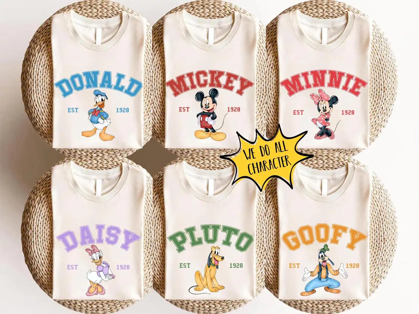 Retro Watercolor Disney Characters Shirt for Family Matching