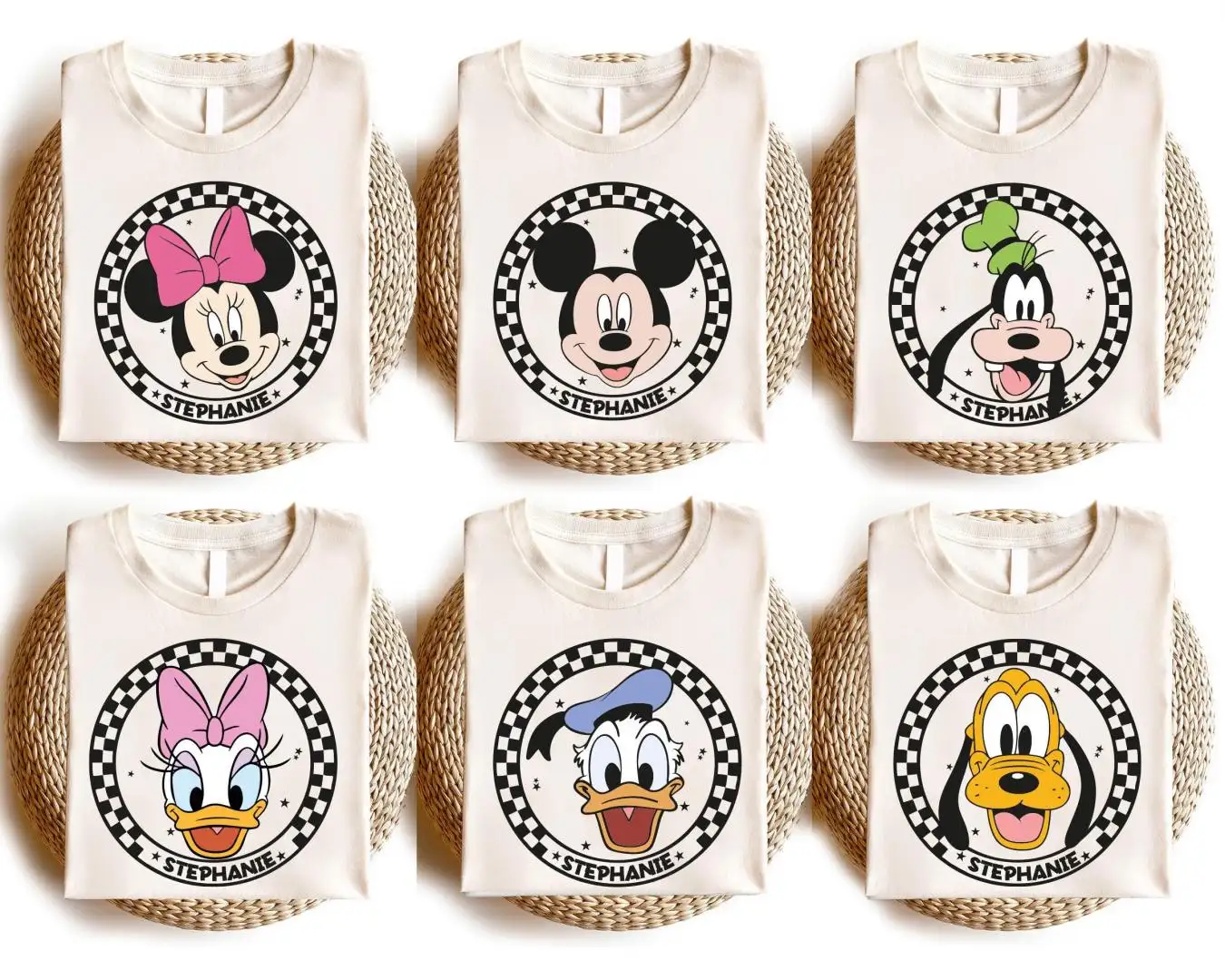 Disney Characters Checkered Shirt for Family Trips