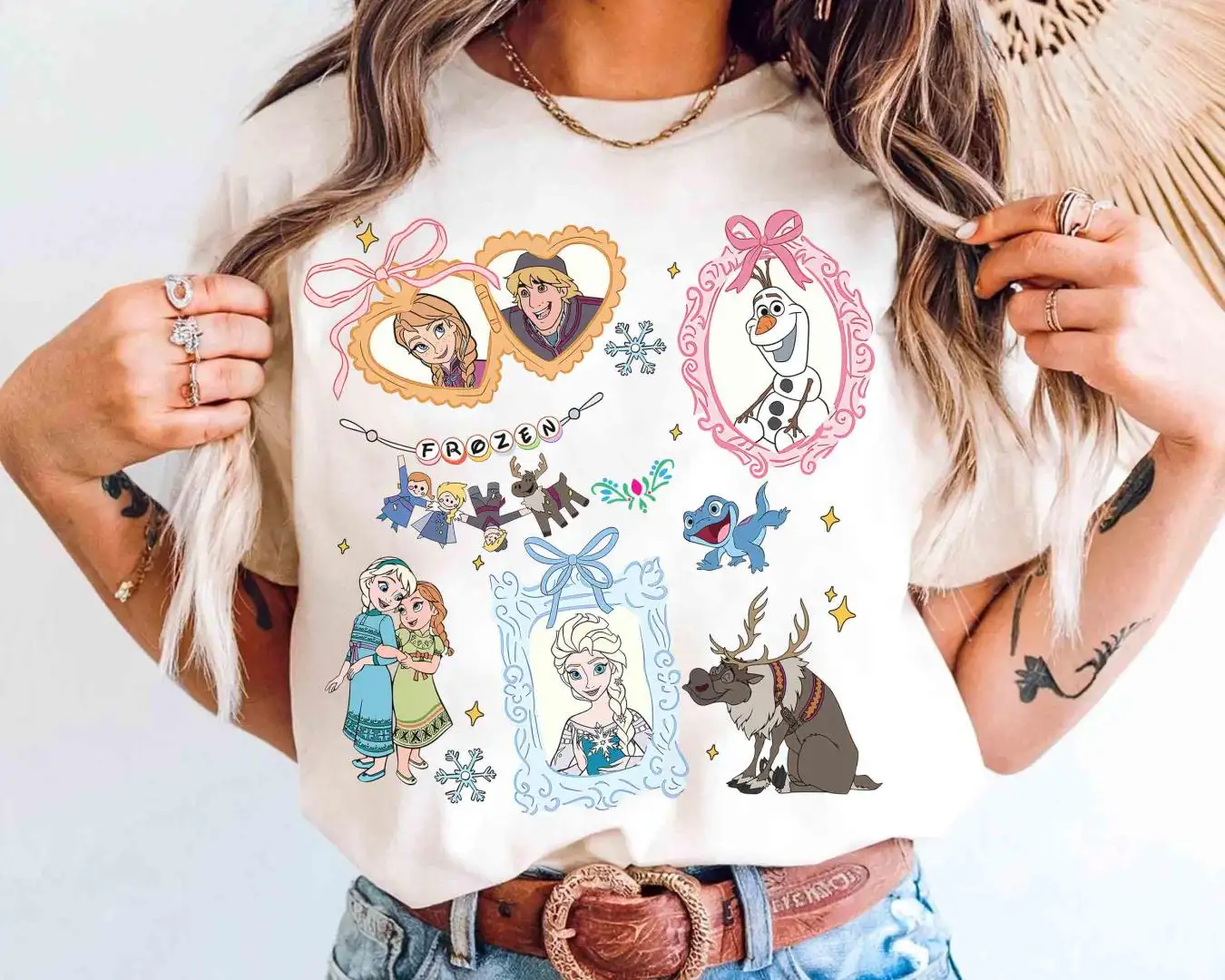 Frozen Disney Shirt with Coquette Bows Watercolor