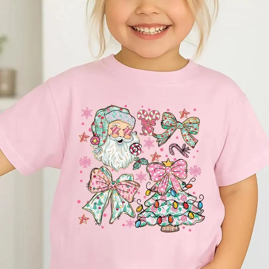 Coquette Christmas Shirt with Pink Santa Bow