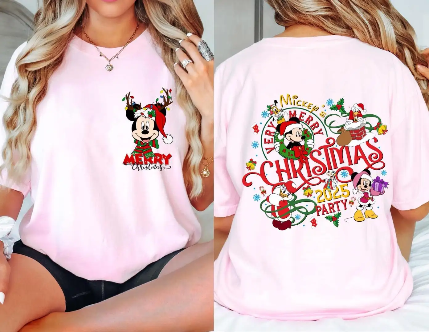 Disney Christmas Party Shirt with Santa Mickey Lights
