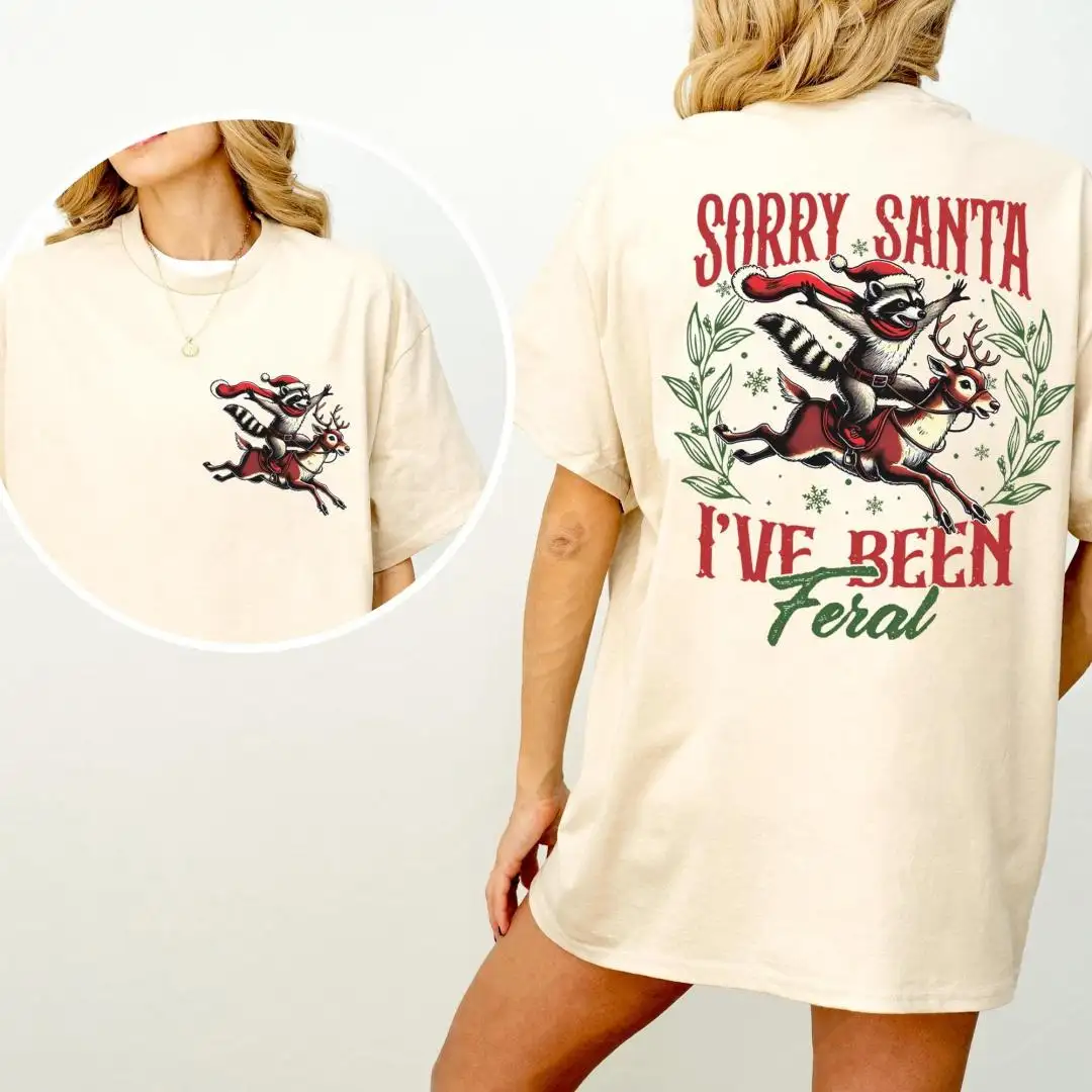 Funny Feral Raccoon Christmas Shirt for Men