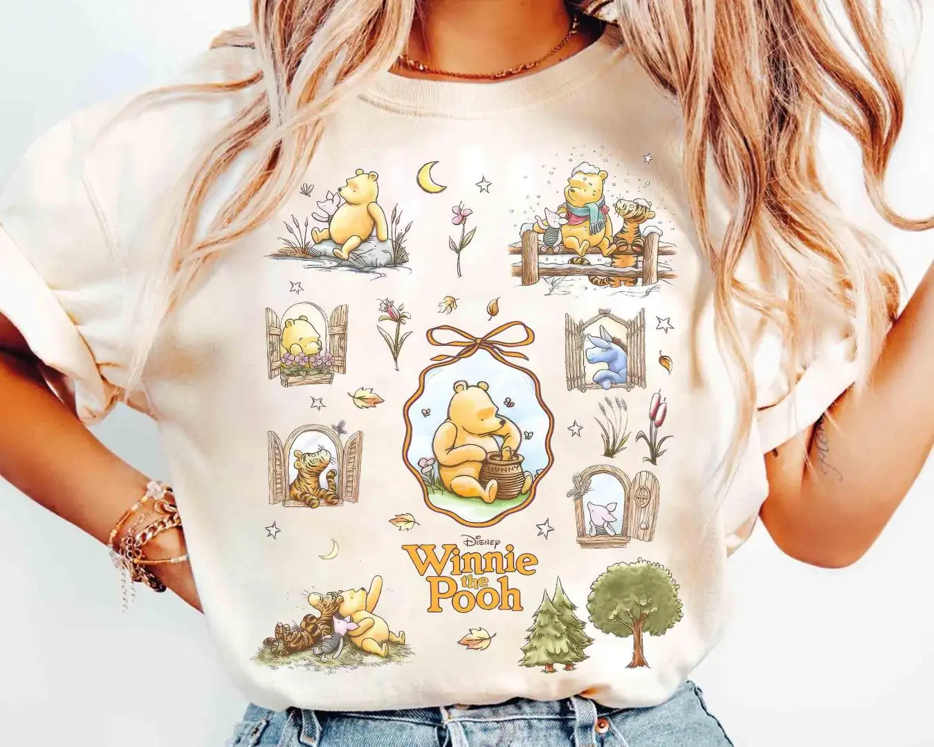 Coquette Bow Watercolor Winnie The Pooh Shirt for Girls Trip
