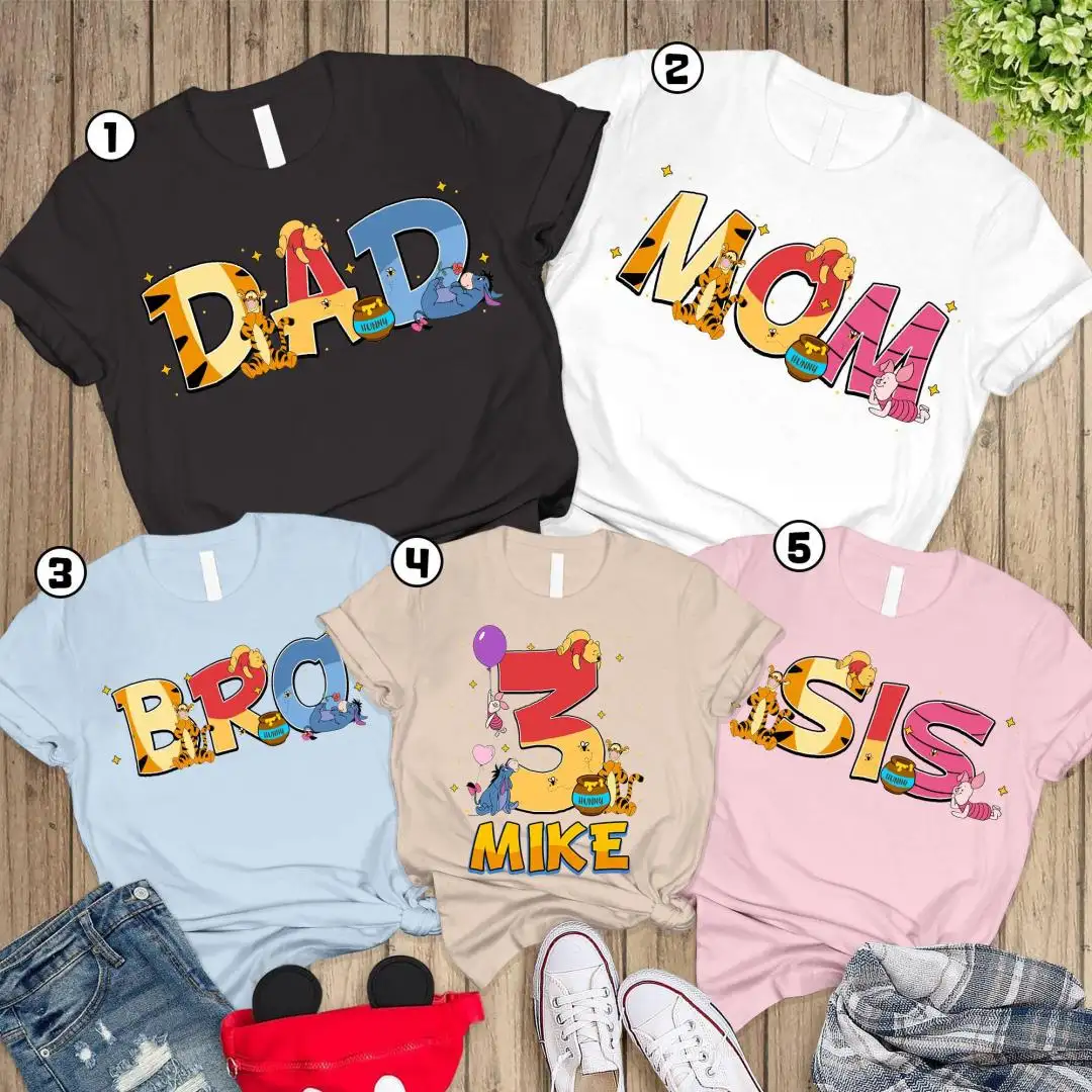 Personalized Winnie The Pooh Family Birthday Shirt