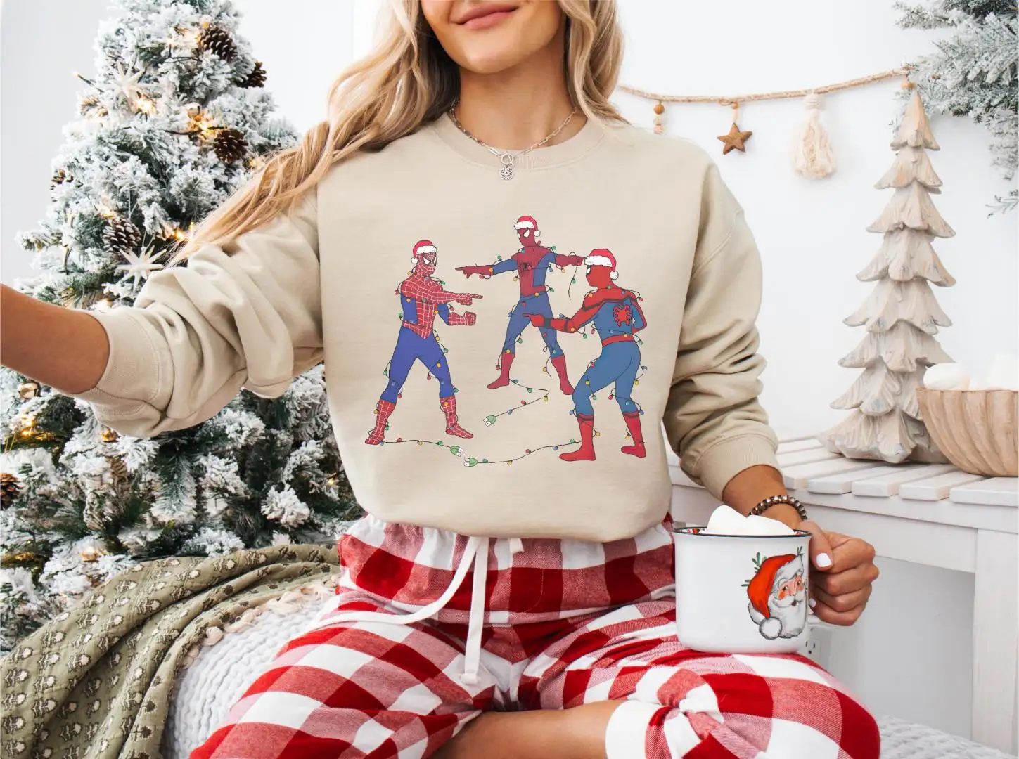 Spider-Man Christmas Shirt with Avengers Holiday Lights