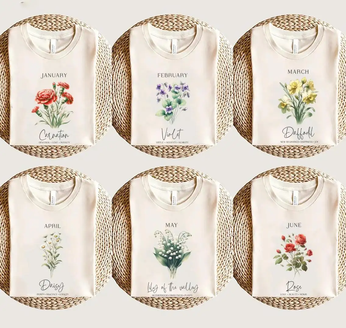 Birth Month Flower Shirt Personalized Birthday Gift for Her