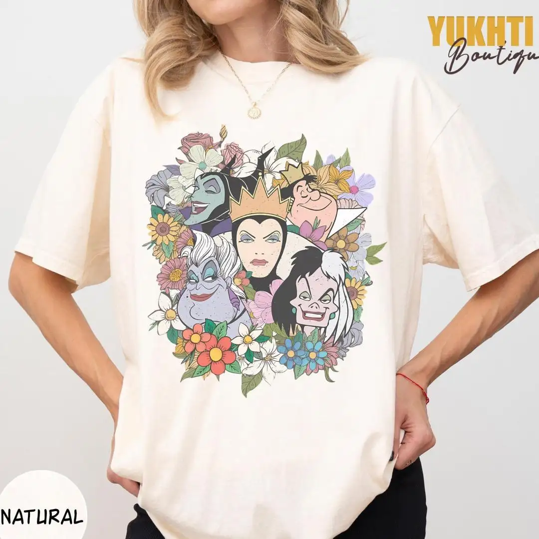 Retro Disney Villains Floral Shirt for Family Vacation