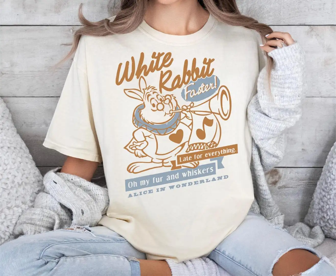 Disney White Rabbit Alice In Wonderland Late For Everything Shirt