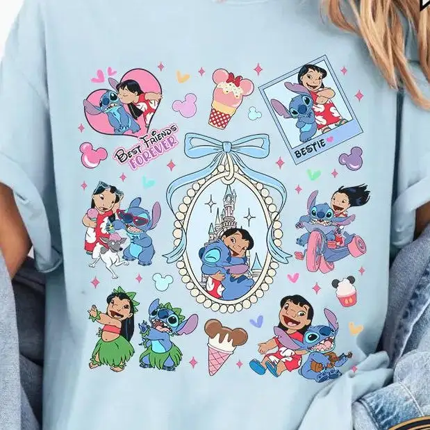 Retro Coquette Bow Lilo & Stitch Disney Shirt For Women