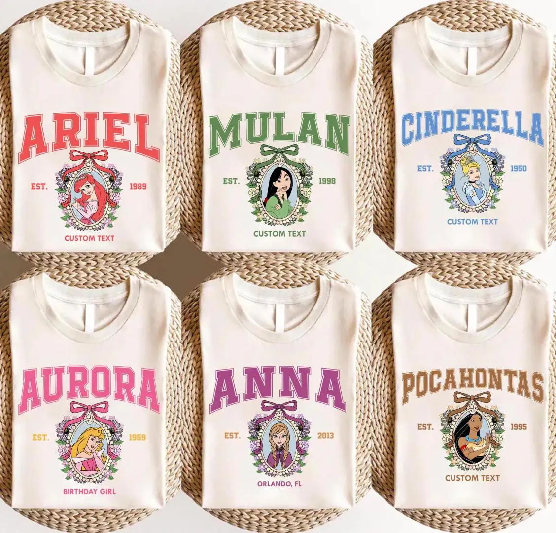 Custom Coquette Bows Disney Princess Mirror Shirt for Girls