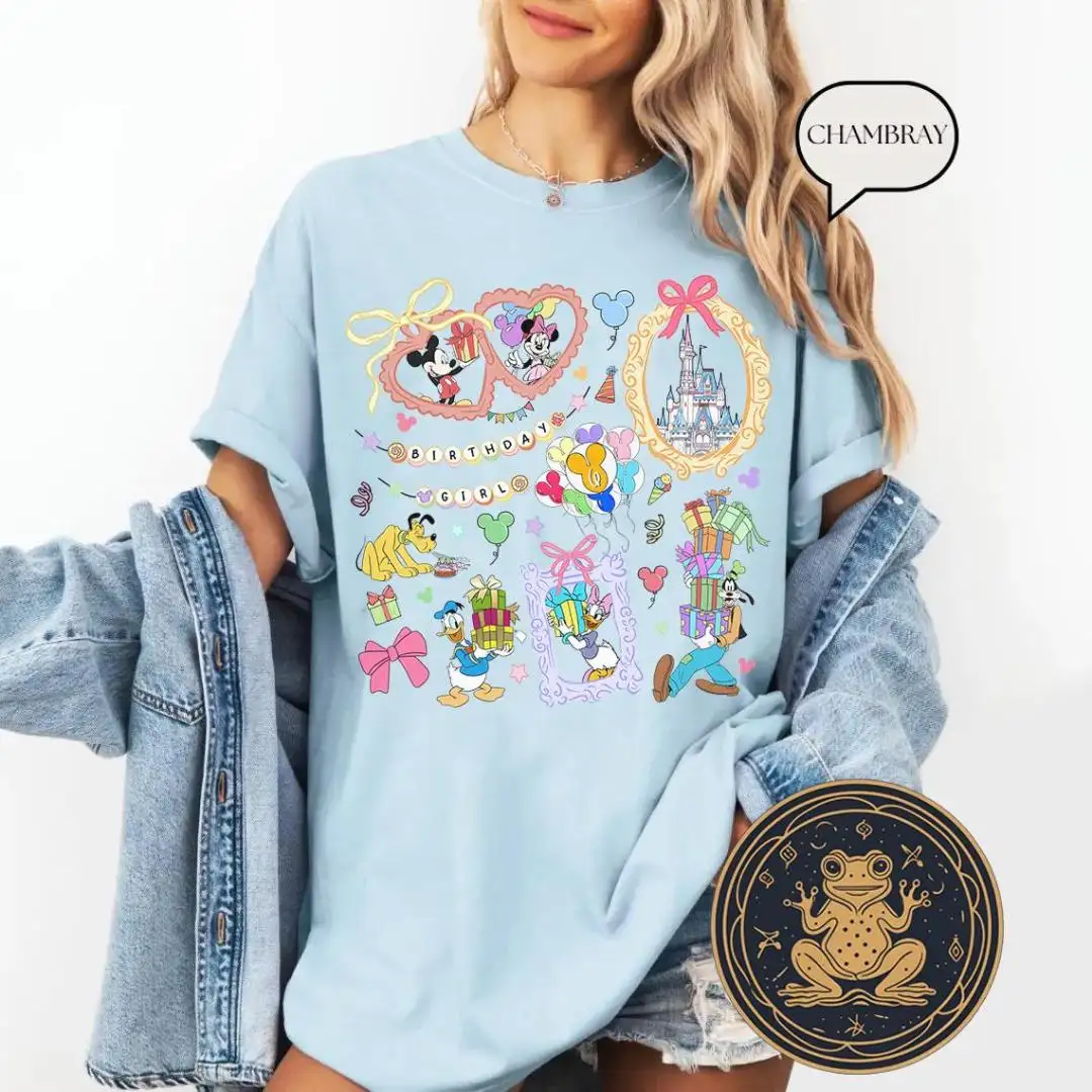 Retro Disney Birthday Girl Shirt with Bows