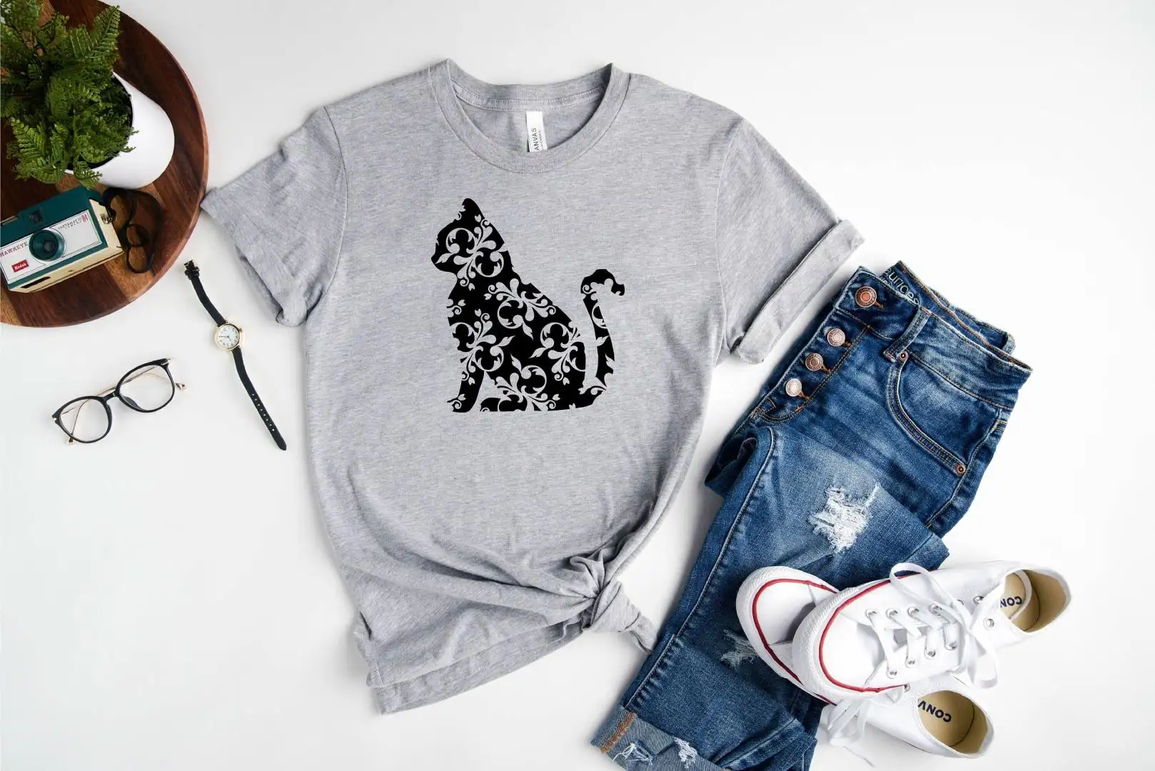 Floral Cat Shirt For Animal Lovers Gift