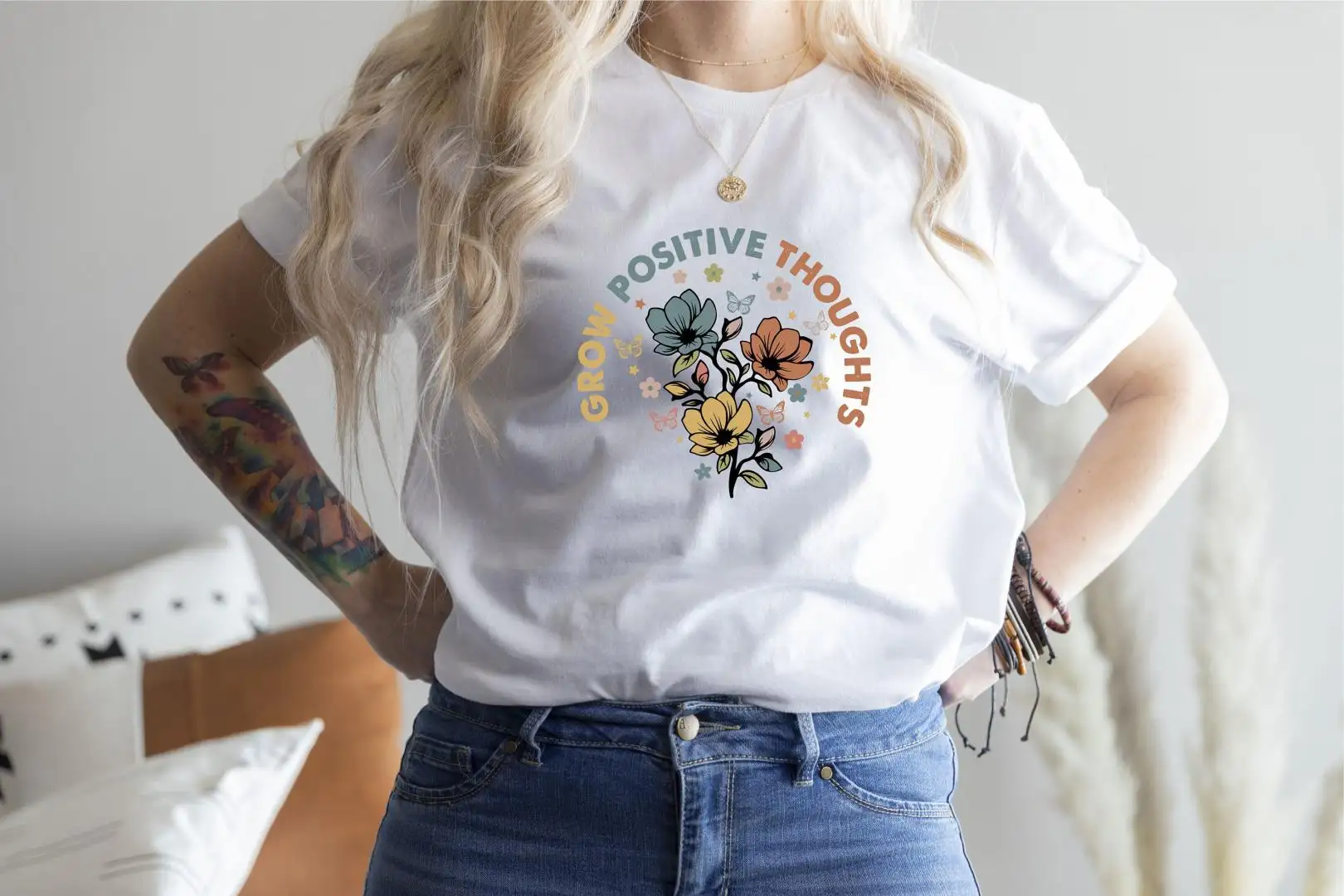 Positive Thoughts Boho Shirt for Women Teacher