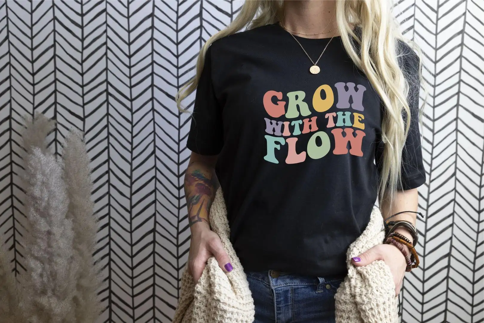 Boho Feminist Teacher Shirt Grow With The Flow