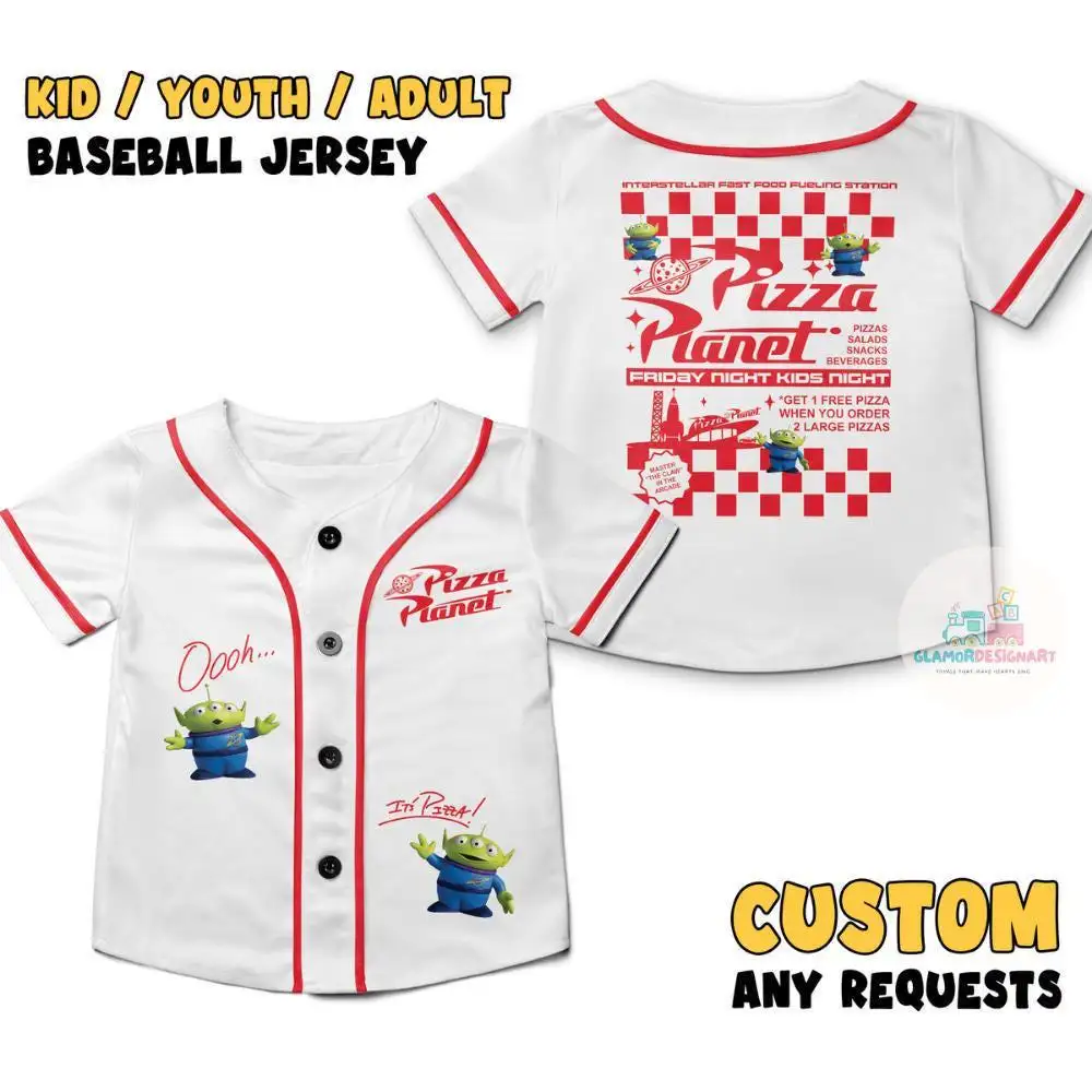 Custom Disney Toy Story Pizza Planet Baseball Shirt