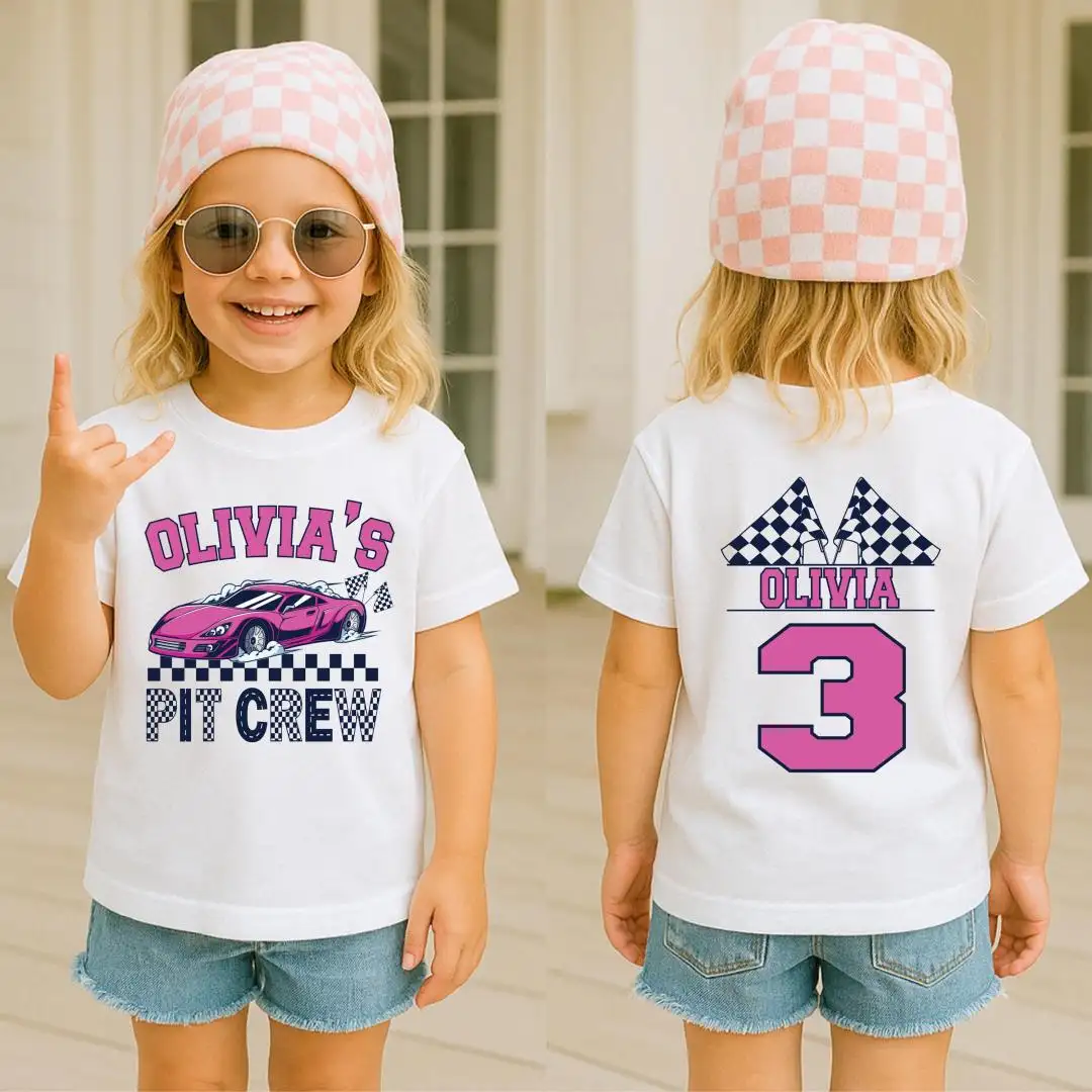 Girls Race Car Birthday Shirt, Kids Party Gift