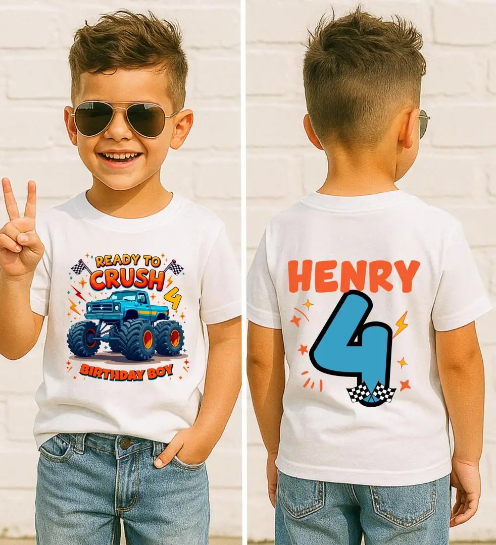 Custom Kids Birthday Truck Shirt For Boys