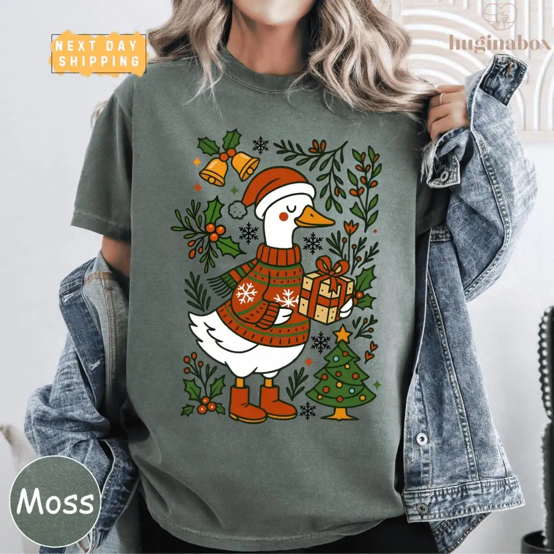 Cozy Christmas Goose Holiday Shirt with Festive Tree Design