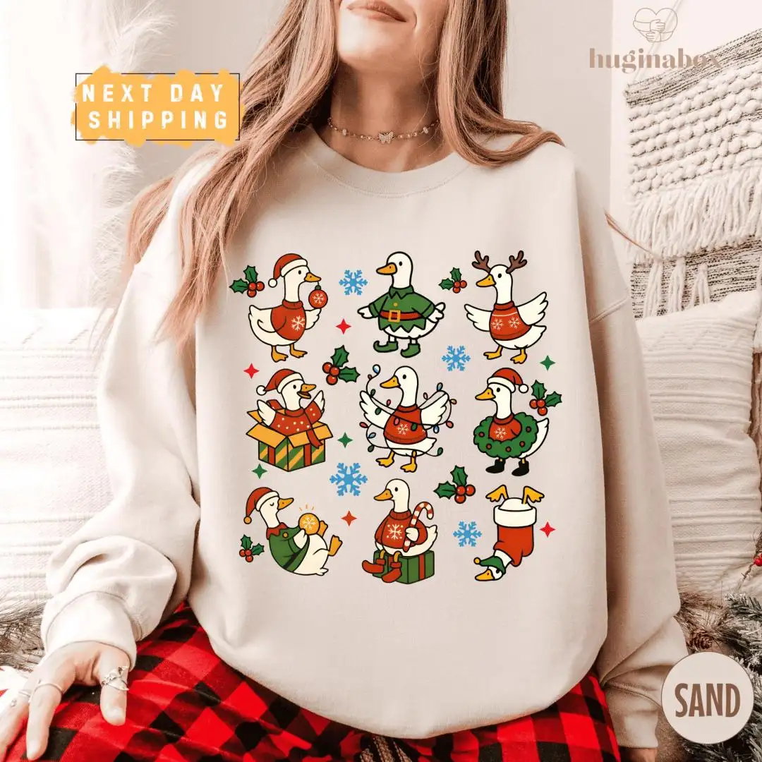 Funny Christmas Goose Shirt with Festive Duck Sweaters