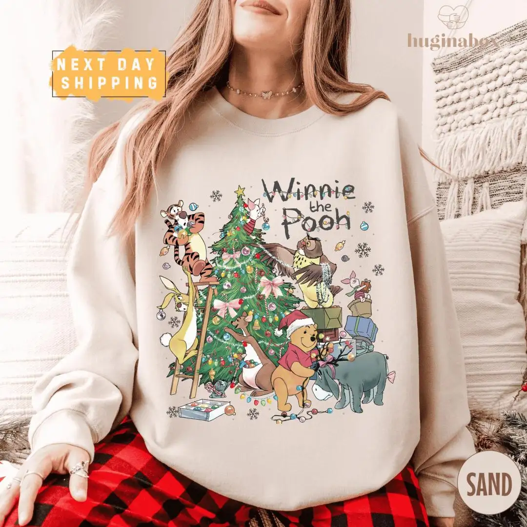 Kids Christmas Shirt with Cute Forest Animals Decorating Tree