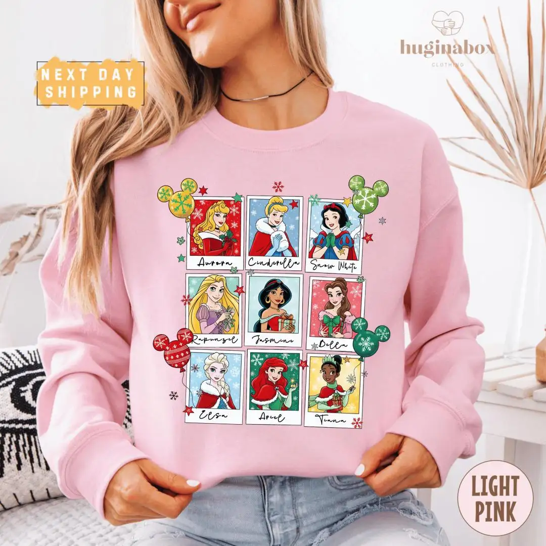 Disney Princess Christmas Shirt Polaroid Style Holiday Pullover