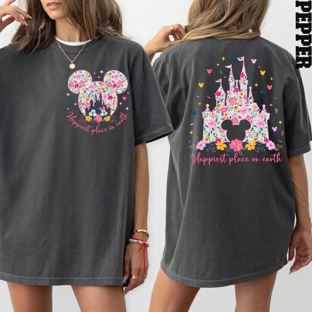 Disney Floral Happiest Place On Earth Shirt
