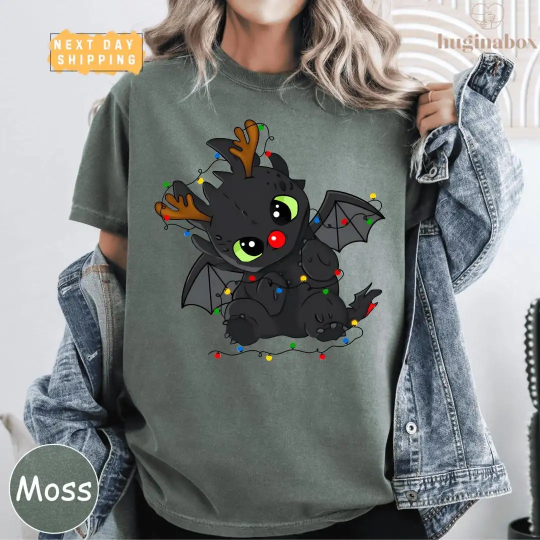 Funny Christmas Dragon Shirt with Antlers Holiday Gift