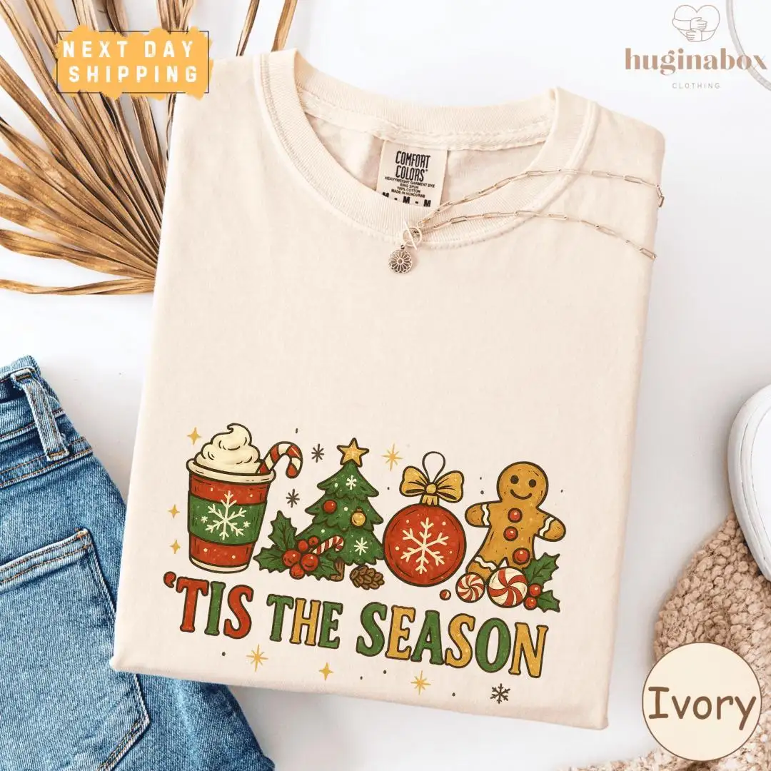 Christmas Comfort Colors Shirt with Vintage Gingerbread Design