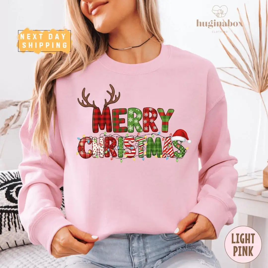 Funny Christmas Family Shirt with Holiday Lights Plaid