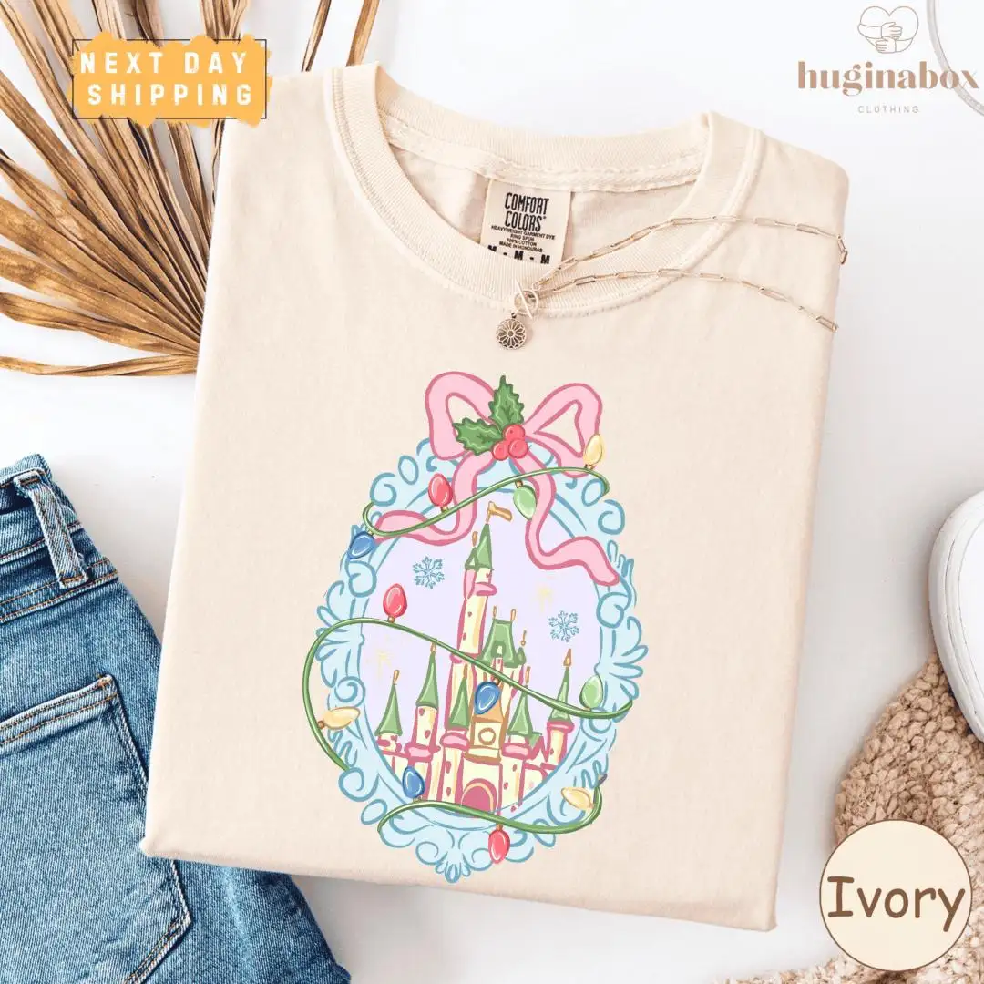 Christmas Castle Holiday Sweatshirt with Pastel Lights