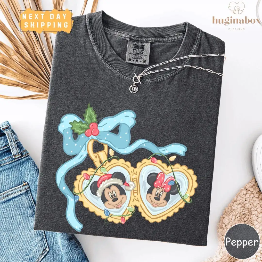 Mickey Minnie Christmas Shirt with Holiday Lights