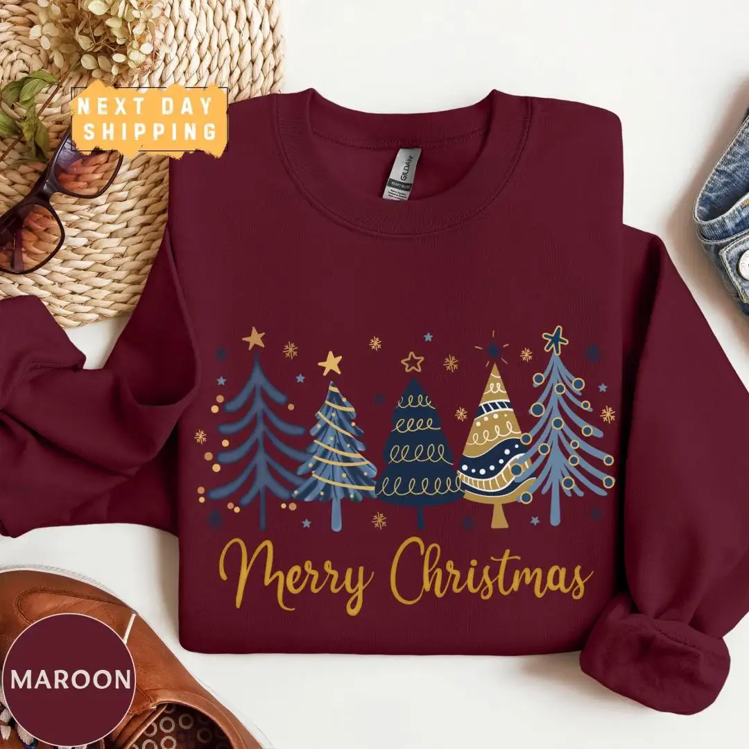 Women's Christmas Tree Watercolor Holiday Shirt