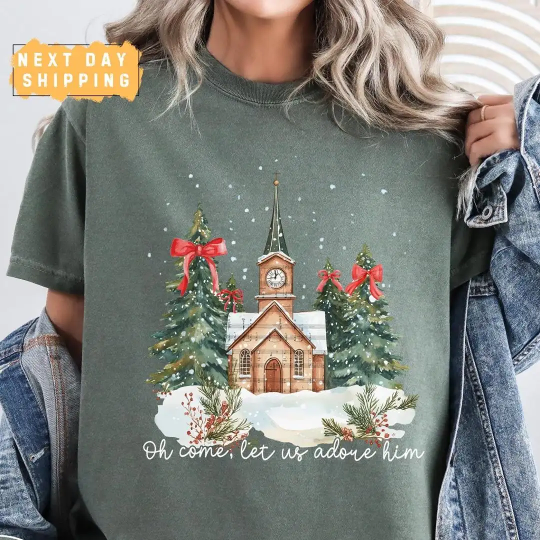 Religious Christmas Shirt with Hand Drawn Nativity