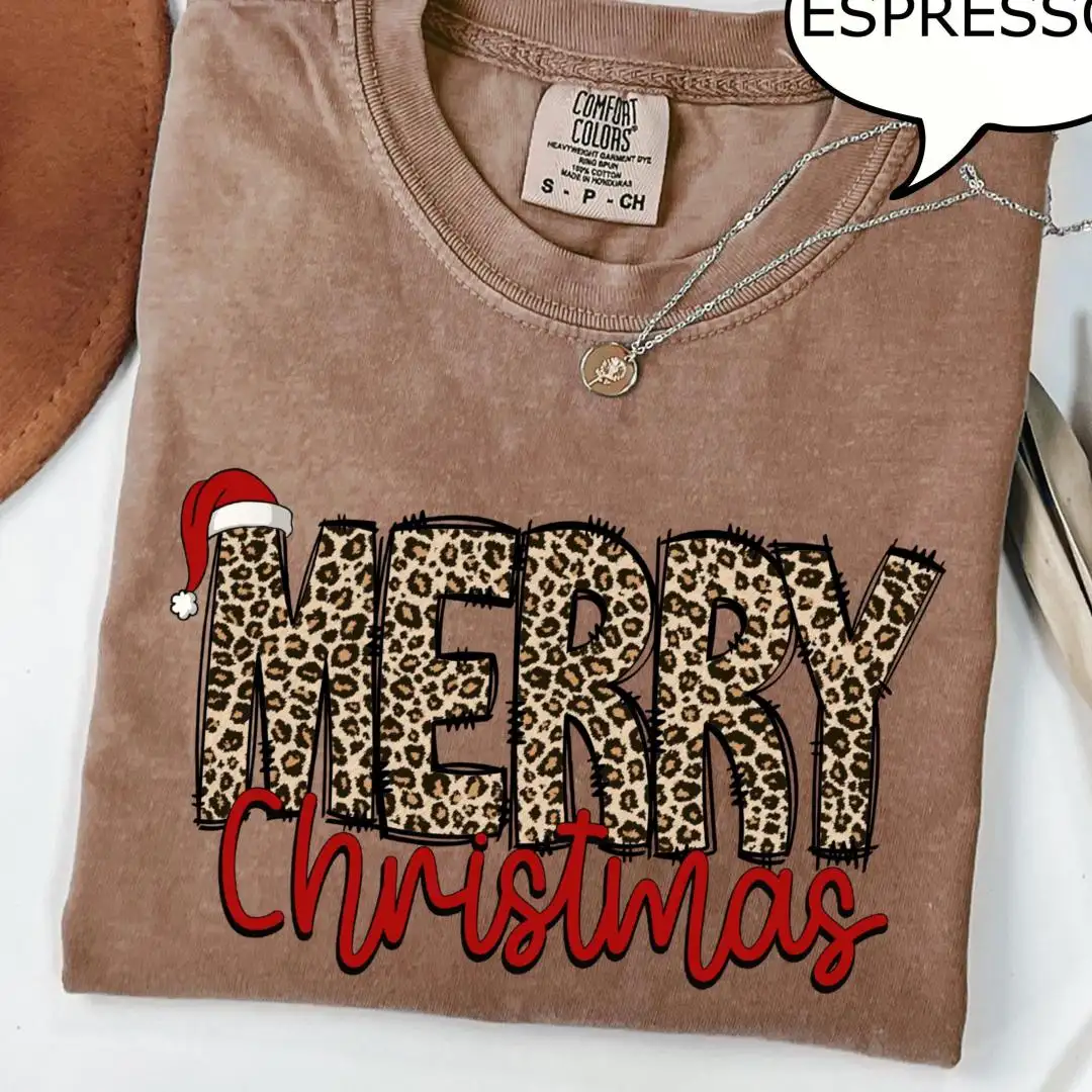 Comfort Colors Christmas Leopard Shirt for Women
