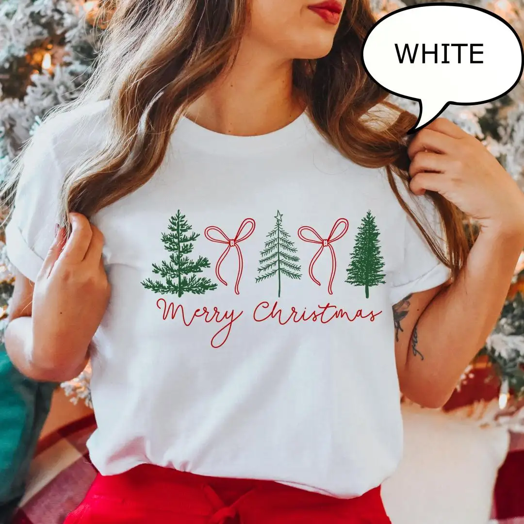 Coquette Bow Christmas Tree Holiday Shirt for Women