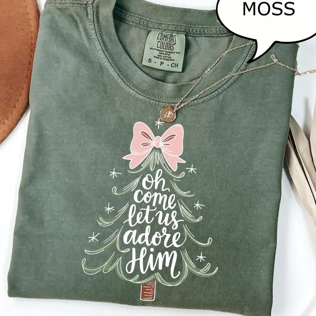 Christian Christmas Tree Shirt - Oh Come Let Us Adore Him