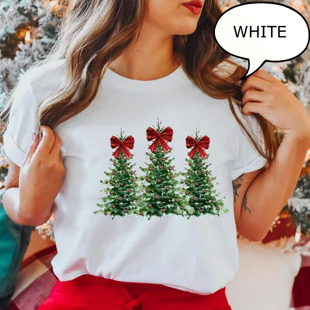 Christmas Tree Shirt for Women | Coquette Bow Holiday Apparel