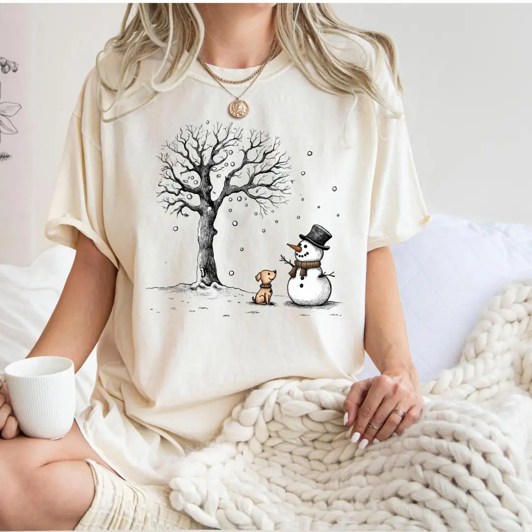 Winter Holiday Snowman And Dog Christmas Shirt