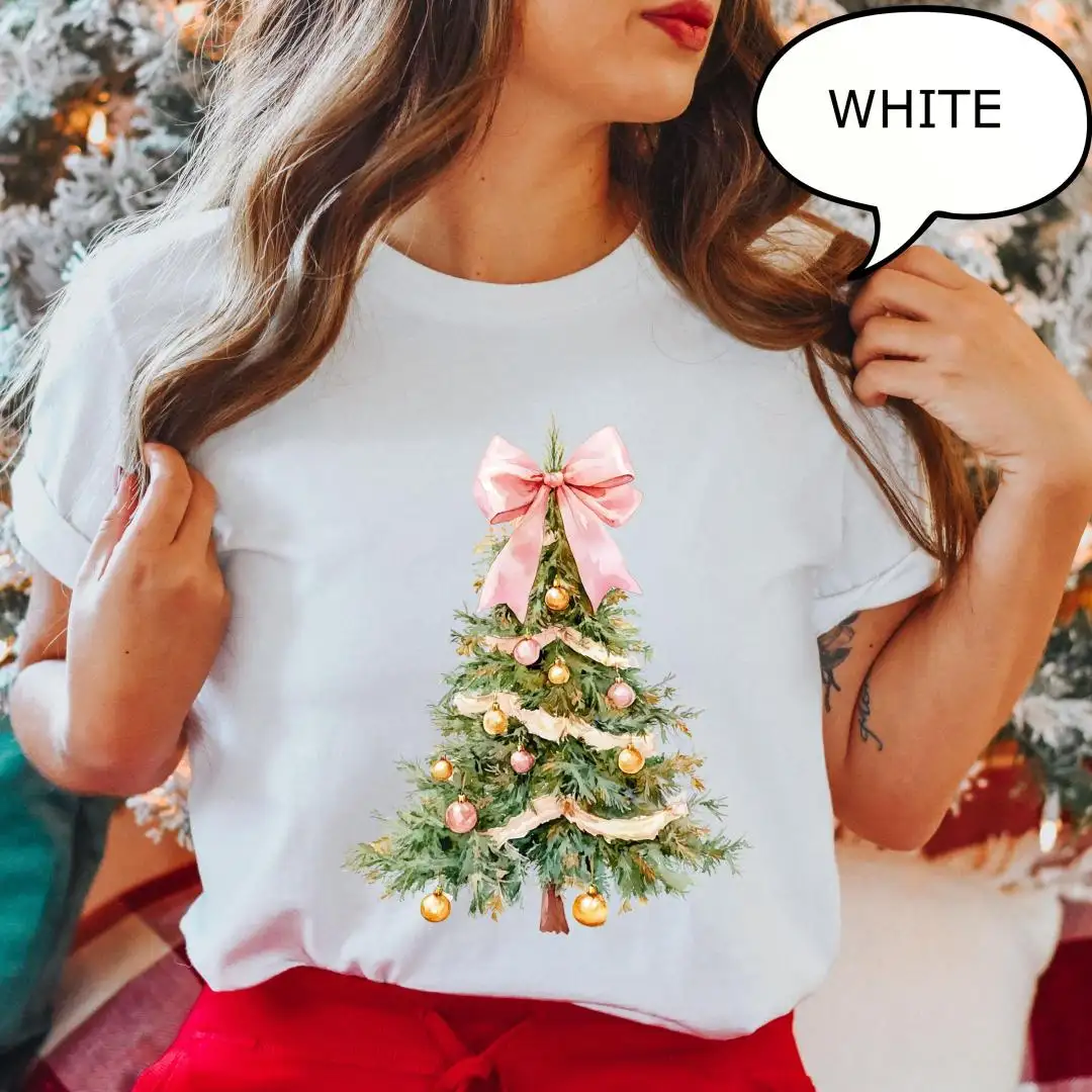 Coquette Christmas Shirt with Pink Bow Design