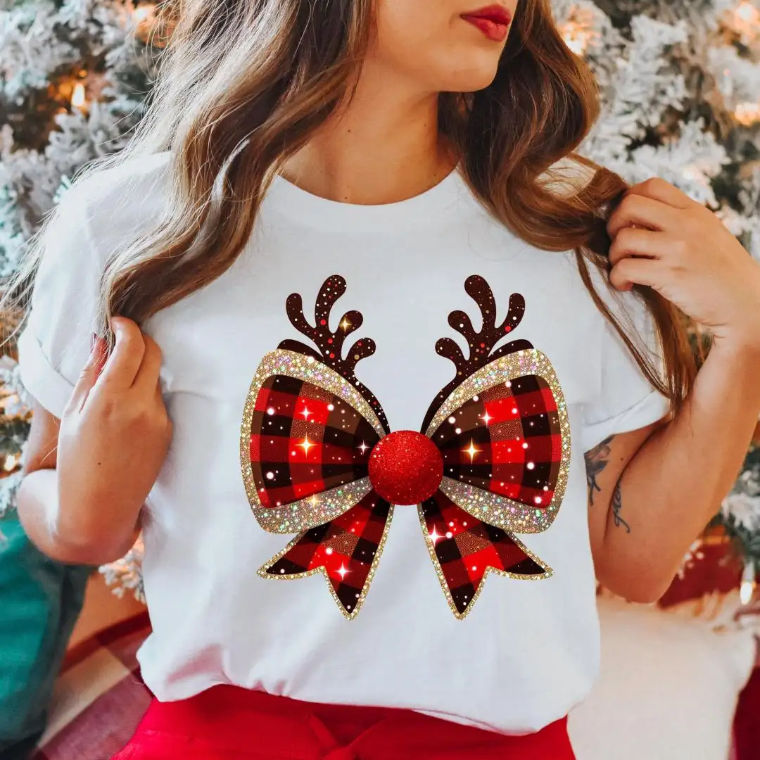 Comfort Colors Reindeer Bow Christmas Shirt Gift For Women